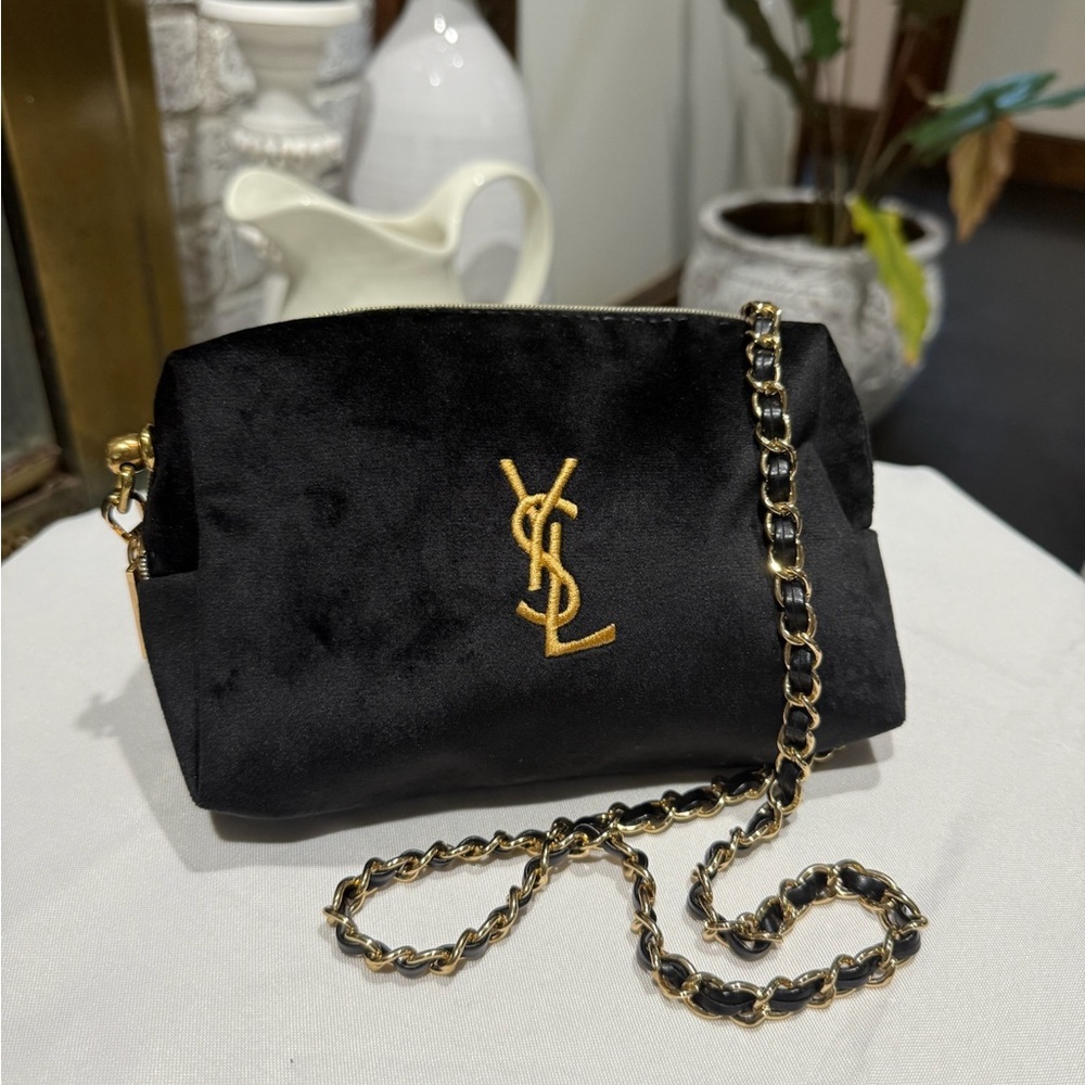 Yves Saint Laurent Velvet Black and Gold Wristlet
